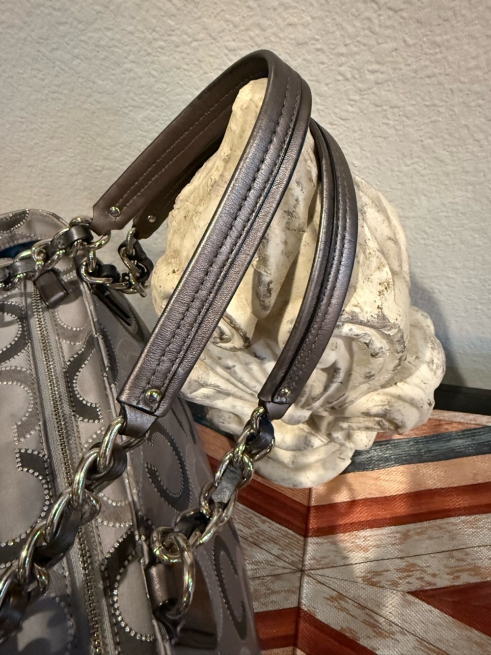 Coach Madison Op Art Sateen Tote in Gray/Silver - Picture 7 of 13